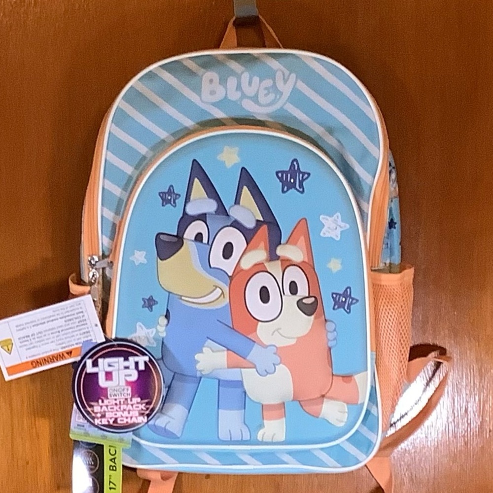 Kids 17” Bluey light up Backpack - Blue and Orange
